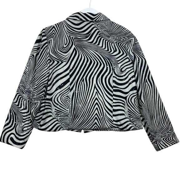 Joseph Ribkoff Jacket Size 14 Animal Print Black & white Sequins Full Zip - Picture 10 of 11